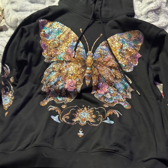 Black Hoodie with Colorful Butterfly Design - Picture 2 of 4
